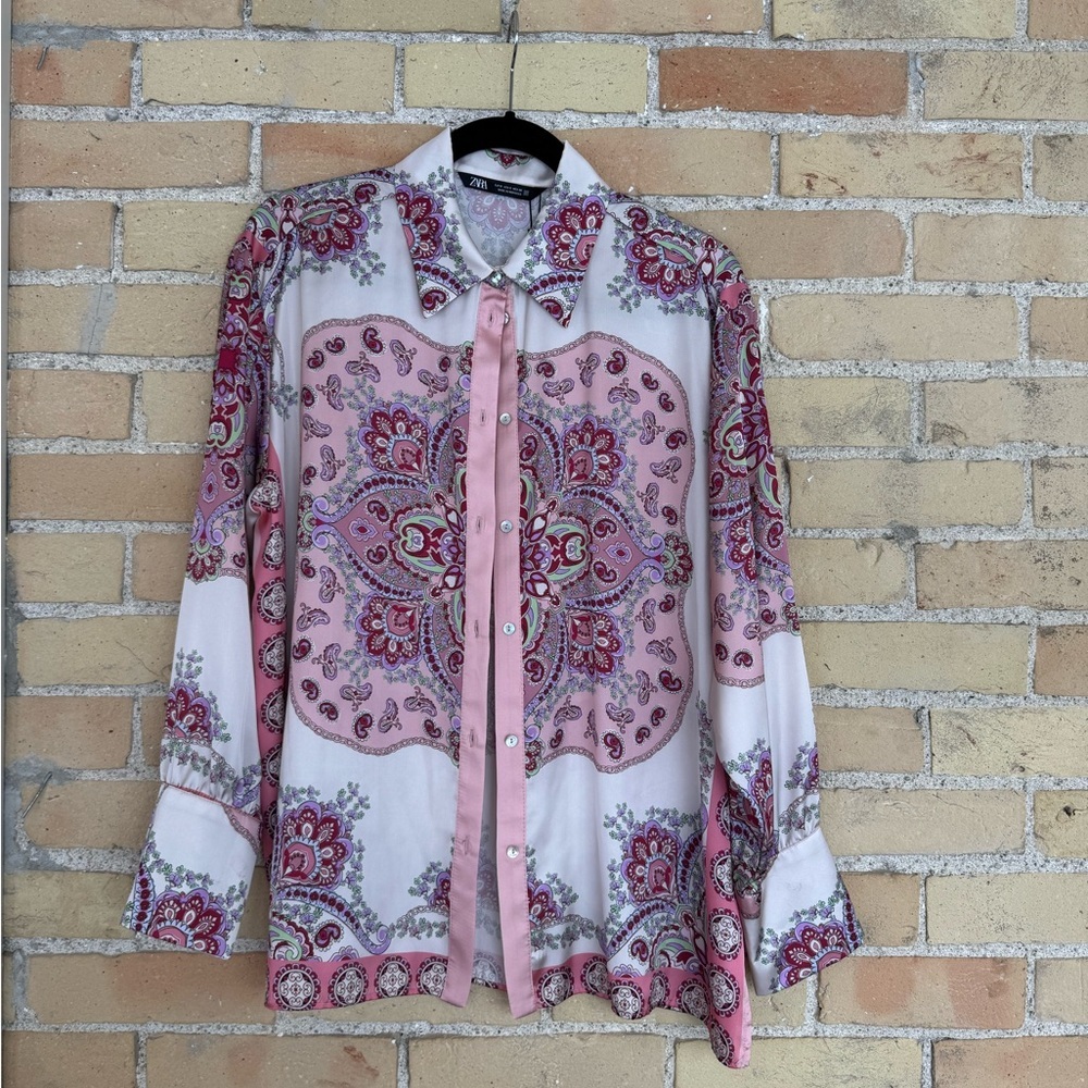 NWT Zara Pink Floral Blouse